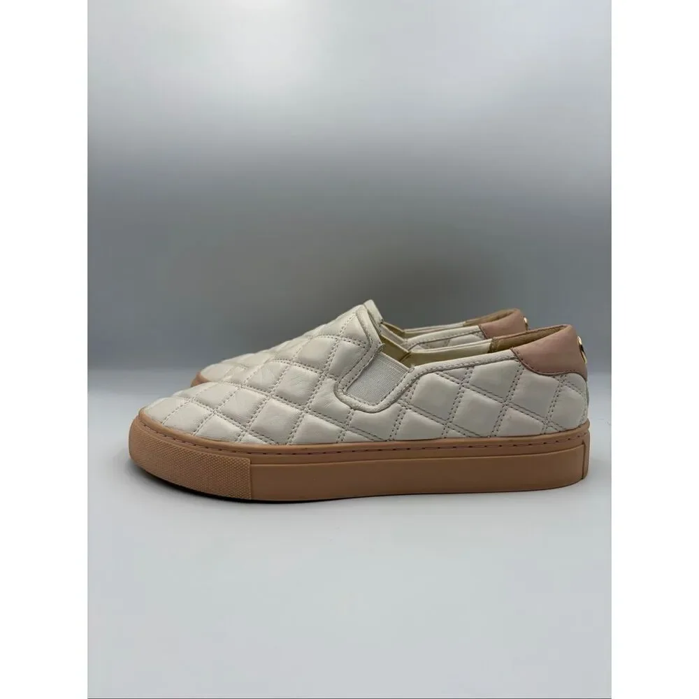 Tory Burch Willa Quilted Leather Slip On Sneakers Ivory Blush Size 7